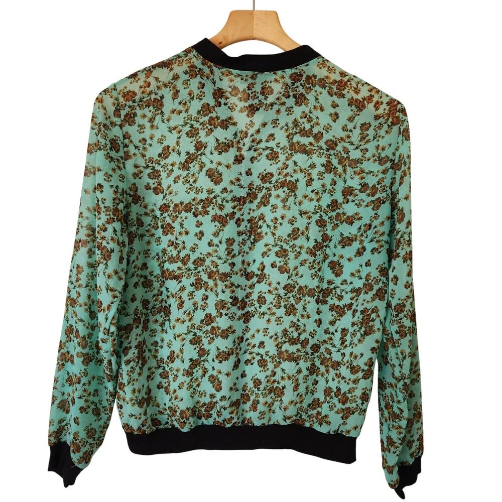 Ultra Flirt Floral Print Zip-Up Bomber Jacket Fairy Garden Feminine Summer Cute - Picture 2 of 6